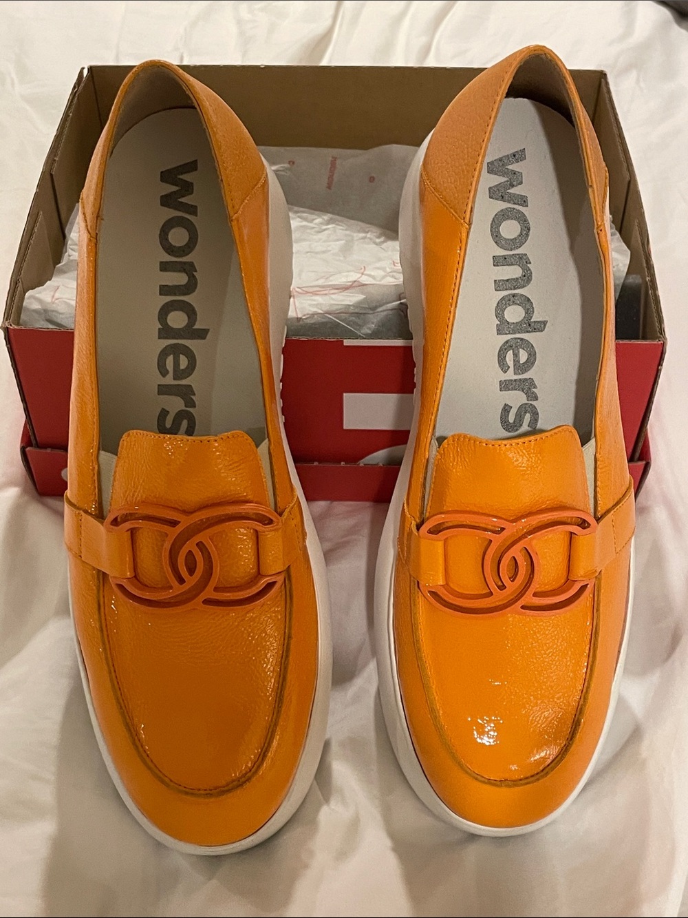 Wonders Women's Orange Patent Loafers 41